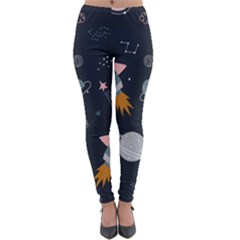 Space Background Illustration With Stars And Rocket Seamless Vector Pattern Lightweight Velour Leggings by Salman4z