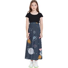 Space Background Illustration With Stars And Rocket Seamless Vector Pattern Kids  Flared Maxi Skirt by Salman4z