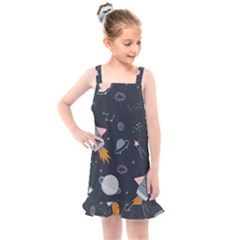 Space Background Illustration With Stars And Rocket Seamless Vector Pattern Kids  Overall Dress