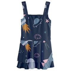 Space Background Illustration With Stars And Rocket Seamless Vector Pattern Kids  Layered Skirt Swimsuit by Salman4z