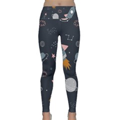 Space Background Illustration With Stars And Rocket Seamless Vector Pattern Lightweight Velour Classic Yoga Leggings by Salman4z