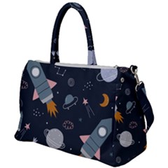 Space Background Illustration With Stars And Rocket Seamless Vector Pattern Duffel Travel Bag by Salman4z