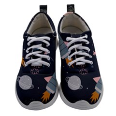 Space Background Illustration With Stars And Rocket Seamless Vector Pattern Women Athletic Shoes by Salman4z