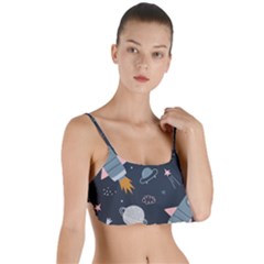 Space Background Illustration With Stars And Rocket Seamless Vector Pattern Layered Top Bikini Top  by Salman4z