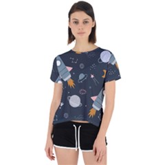 Space Background Illustration With Stars And Rocket Seamless Vector Pattern Open Back Sport Tee by Salman4z