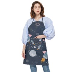 Space Background Illustration With Stars And Rocket Seamless Vector Pattern Pocket Apron by Salman4z