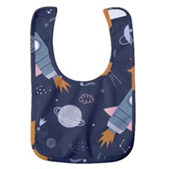 Space Background Illustration With Stars And Rocket Seamless Vector Pattern Baby Bib by Salman4z