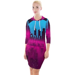 Futuristic Cityscape Quarter Sleeve Hood Bodycon Dress by Salman4z