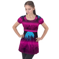 Futuristic Cityscape Puff Sleeve Tunic Top by Salman4z