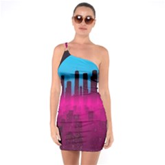 Futuristic Cityscape One Shoulder Ring Trim Bodycon Dress by Salman4z