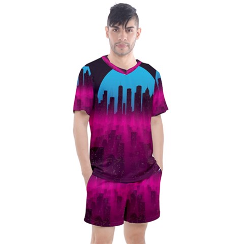 Futuristic Cityscape Men s Mesh Tee And Shorts Set by Salman4z