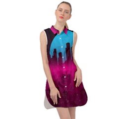 Futuristic Cityscape Sleeveless Shirt Dress by Salman4z