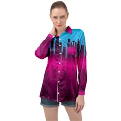 Futuristic Cityscape Long Sleeve Satin Shirt