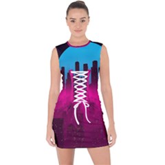 Futuristic Cityscape Lace Up Front Bodycon Dress by Salman4z