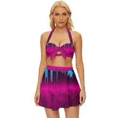 Futuristic Cityscape Vintage Style Bikini Top And Skirt Set  by Salman4z