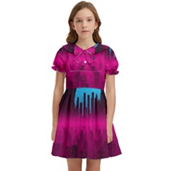 Futuristic Cityscape Kids  Bow Tie Puff Sleeve Dress by Salman4z