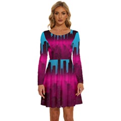 Futuristic Cityscape Long Sleeve Wide Neck Velvet Dress by Salman4z