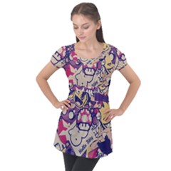 Retro Cartoon Hello Titty Parody Puff Sleeve Tunic Top by Salman4z