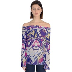 Retro Cartoon Hello Titty Parody Off Shoulder Long Sleeve Top by Salman4z