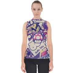 Retro Cartoon Hello Titty Parody Mock Neck Shell Top by Salman4z