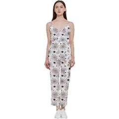 Creepy Spider V-neck Spaghetti Strap Tie Front Jumpsuit by Salman4z