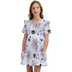 Creepy Spider Kids  Frilly Sleeves Pocket Dress