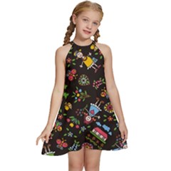 Cartoon Texture Kids  Halter Collar Waist Tie Chiffon Dress by Salman4z