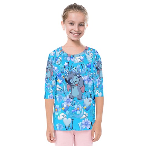 Blue Stitch Aesthetic Kids  Quarter Sleeve Raglan Tee by Salman4z