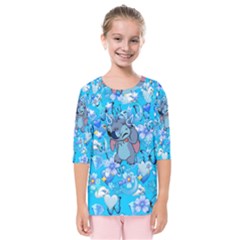 Blue Stitch Aesthetic Kids  Quarter Sleeve Raglan Tee