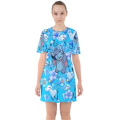 Blue Stitch Aesthetic Sixties Short Sleeve Mini Dress by Salman4z