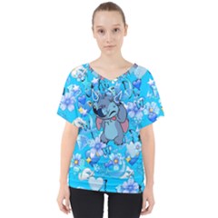 Blue Stitch Aesthetic V-neck Dolman Drape Top by Salman4z