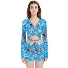 Blue Stitch Aesthetic Velvet Wrap Crop Top And Shorts Set by Salman4z