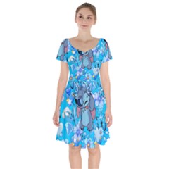 Blue Stitch Aesthetic Short Sleeve Bardot Dress by Salman4z