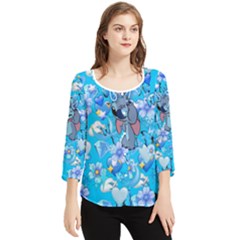 Blue Stitch Aesthetic Chiffon Quarter Sleeve Blouse by Salman4z