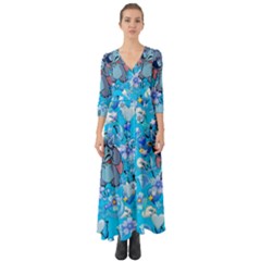 Blue Stitch Aesthetic Button Up Boho Maxi Dress by Salman4z