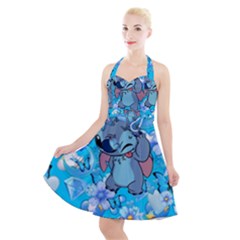 Blue Stitch Aesthetic Halter Party Swing Dress  by Salman4z