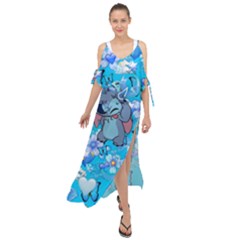 Blue Stitch Aesthetic Maxi Chiffon Cover Up Dress by Salman4z