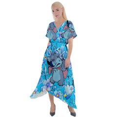 Blue Stitch Aesthetic Cross Front Sharkbite Hem Maxi Dress by Salman4z