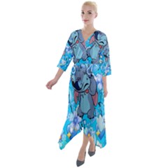 Blue Stitch Aesthetic Quarter Sleeve Wrap Front Maxi Dress by Salman4z