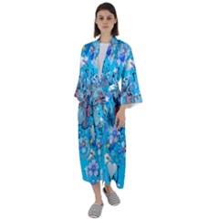 Blue Stitch Aesthetic Maxi Satin Kimono by Salman4z