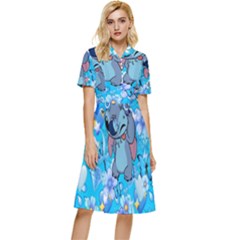 Blue Stitch Aesthetic Button Top Knee Length Dress by Salman4z