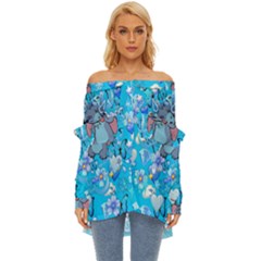 Blue Stitch Aesthetic Off Shoulder Chiffon Pocket Shirt by Salman4z