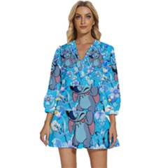 Blue Stitch Aesthetic V-neck Placket Mini Dress by Salman4z