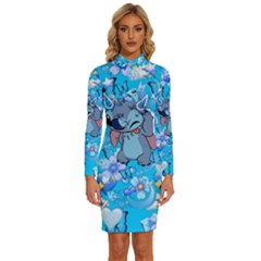 Blue Stitch Aesthetic Long Sleeve Shirt Collar Bodycon Dress by Salman4z