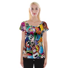 Cartoon Explosion Cartoon Characters Funny Cap Sleeve Top by Salman4z