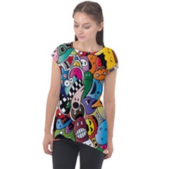 Cartoon Explosion Cartoon Characters Funny Cap Sleeve High Low Top by Salman4z