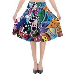 Cartoon Explosion Cartoon Characters Funny Flared Midi Skirt by Salman4z