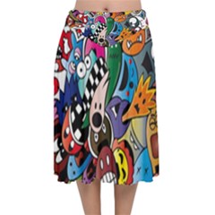 Cartoon Explosion Cartoon Characters Funny Velvet Flared Midi Skirt by Salman4z