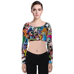 Cartoon Explosion Cartoon Characters Funny Velvet Long Sleeve Crop Top by Salman4z