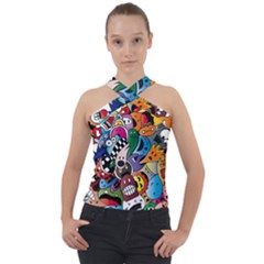 Cartoon Explosion Cartoon Characters Funny Cross Neck Velour Top by Salman4z